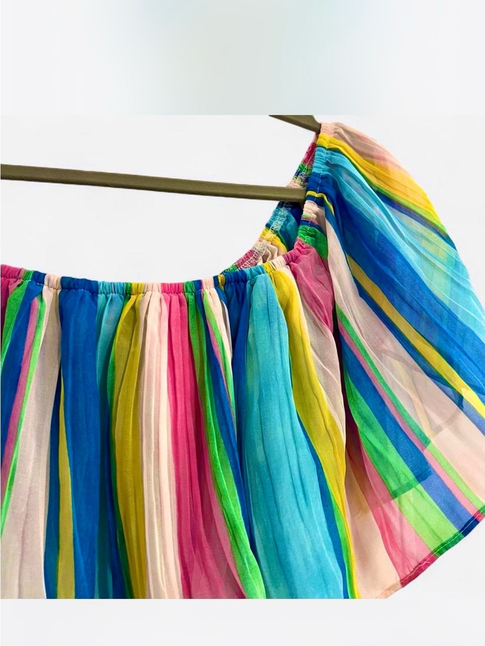 Lulus Gala Ready Multi Stripe Print Off-the-Shoulder Ruffle Midi Dress - Picture 8 of 12